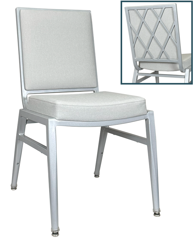 HC-5301 Alexander Aluminum Stack Chair - Laser-Back - #2611 Silver - Culp Linette Platinum (6)